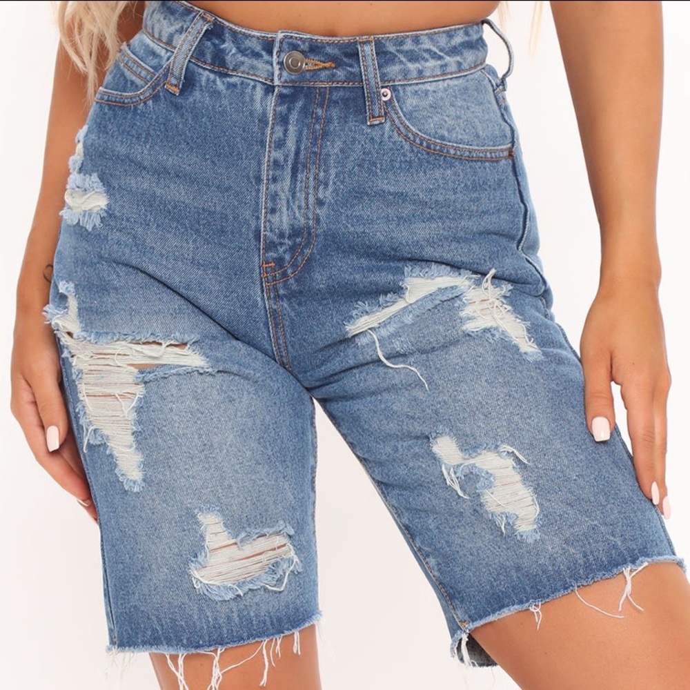 Fashion Nova High Waist Distressed Bermuda Shorts